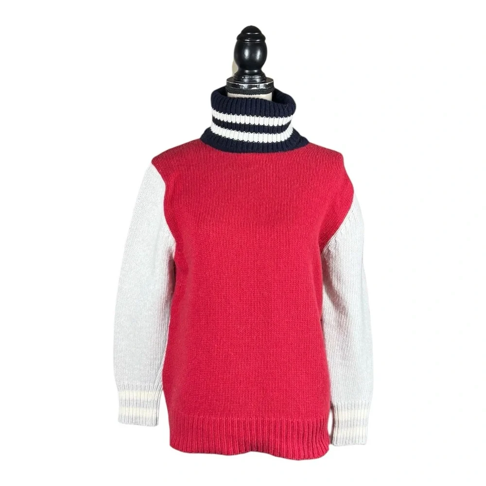 Celtic & Co Alpine Easy Slouch Roll Neck Turtleneck Colorblock Wool Sweater